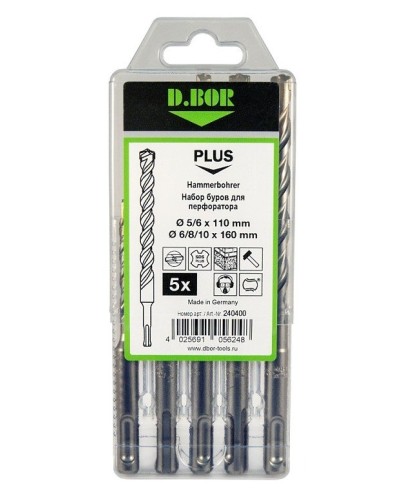 Набор буров SDS-plus V PLUS 5шт, 2-cutting (240400): Набор буров SDS-plus (5,6х110 мм; 6,8,10х160 мм) в Абакане