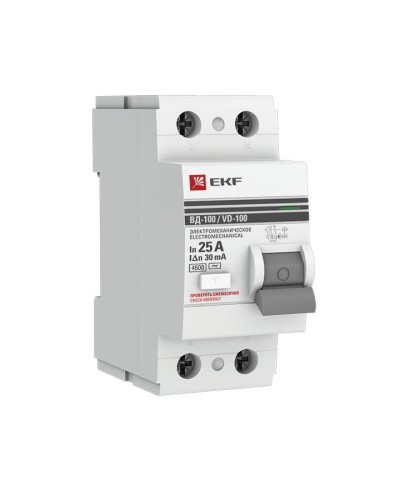 УЗО ВД-100 2P 25А 30мА тип AC эл-мех  PROxima (elcb-2-25-30-em-pro). Выключатель дифференциального тока (УЗО). EKF в Абакане