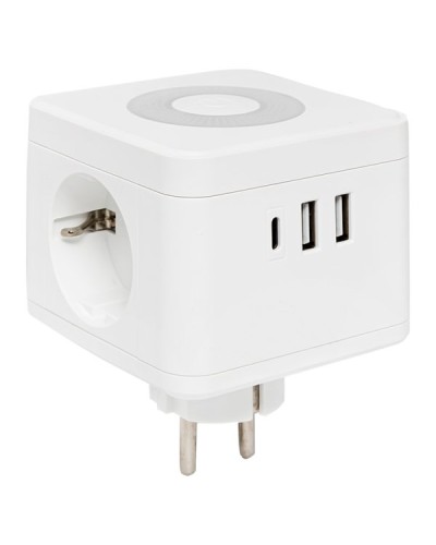 Тройник Куб 2 гнезда 2USB 2,4А+Type C + Ночник. Тройник Куб. EKF в Абакане