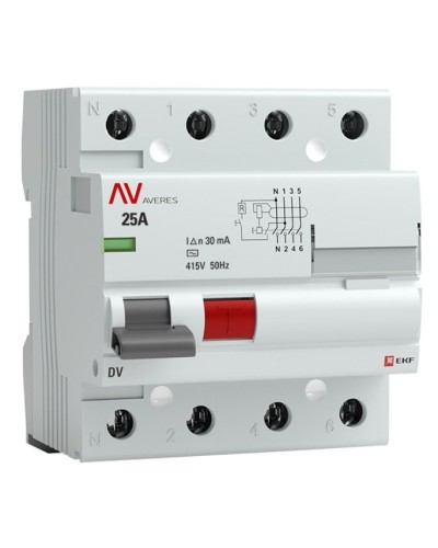 DV 4P 25А/ 30мА (AC)  AVERES (rccb-4-25-30-ac-av). Выключатели дифференциального тока (УЗО). EKF в Абакане