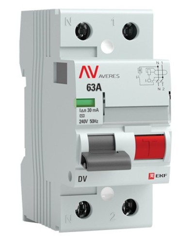 DV 2P 63А/ 30мА (AC)  AVERES (rccb-2-63-30-ac-av). Выключатели дифференциального тока (УЗО). EKF в Абакане