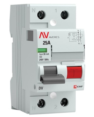 DV 2P 25А/ 30мА (A)  AVERES (rccb-2-25-30-a-av). Выключатели дифференциального тока (УЗО). EKF в Абакане