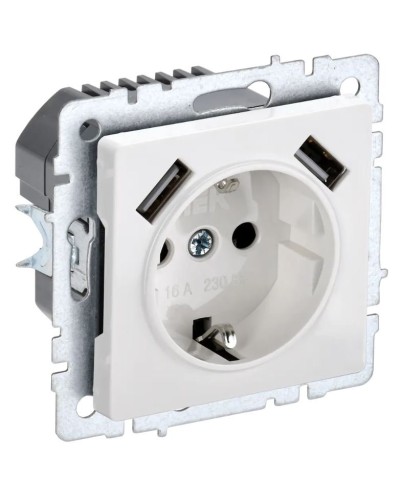 Розетка с з/к с USB A+A 2,1А РЮш10-1-БрБ белый BRITE (BR-R14-16-U21-D21-K01). Розетка с заземлением с защитными шторками, 2,1А. IEK в Абакане