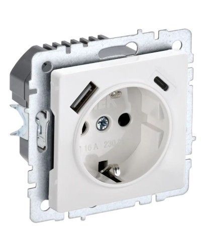 Розетка с з/к с USB A+C 18Вт РЮш11-1-БрБ белый BRITE (BR-R14-16-U22-018-K01). Розетка с заземлением с защитными шторками, 18Вт. IEK в Абакане