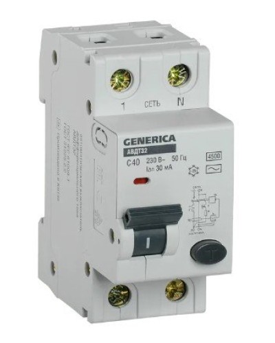 GENERICA АВДТ 32 C40 2Р 30мА (MAD25-5-040-C-30). Автоматический выключатель дифференциального тока. IEK в Абакане