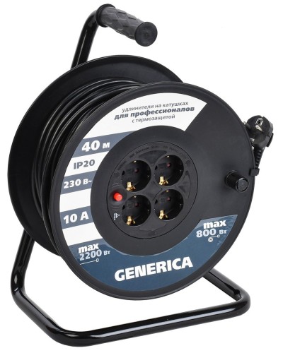 УК40 4 места 2P+PE, 40м GENERICA (WKP10-10-04-40-G). Удлинитель на катушке с термозащитой, 3х1,0кв.мм. IEK в Абакане