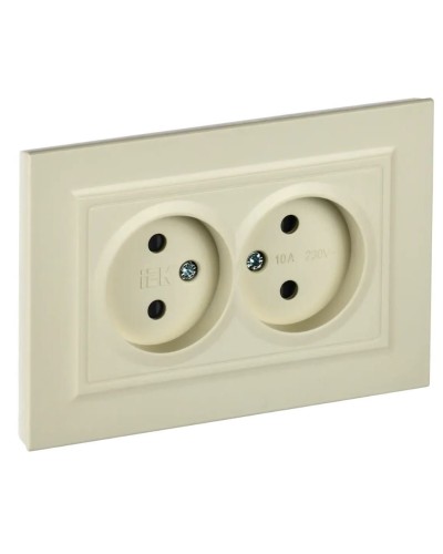 Розетка 2-местная без з/к РСш12-2-БрКр бежевый BRITE (BR-R23-10-K10-F). Розетка без заземления с защитными шторками в сборе. IEK в Абакане