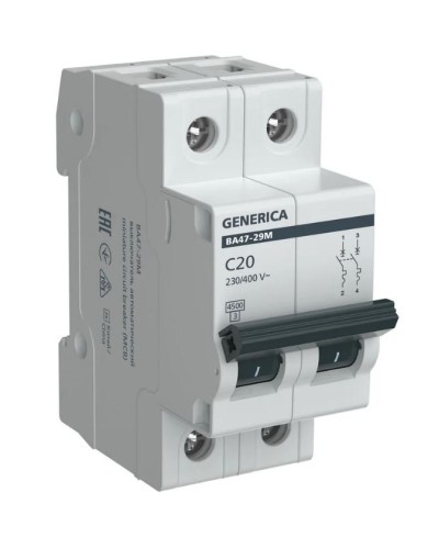 GENERICA ВА47-29М 2P C 20А 4,5кА (MVA21-2-020-C-G). Автоматический выключатель. IEK в Абакане