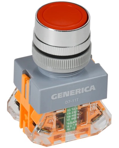 Кнопка D7-11T d=22мм красная GENERICA (BBT50-11T-3-21-K04-G). Кнопка управления с фиксацией. IEK в Абакане