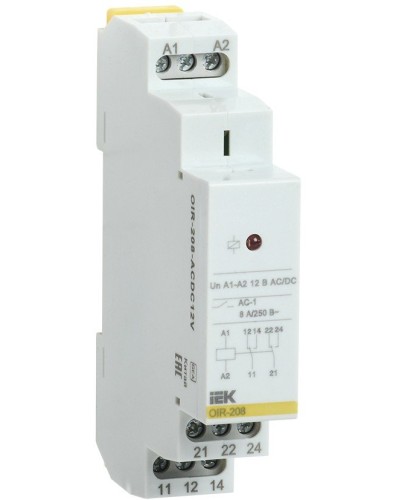 Реле промежуточное модульное OIR 2 контакта 8А 12В AC/DC (OIR-208-ACDC12V). Реле промежуточное модульное. IEK в Абакане