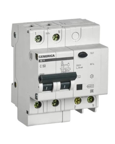 GENERICA АД12 2Р 50А 30мА (MAD15-2-050-C-030). Автоматический выключатель дифференциального тока. IEK в Абакане