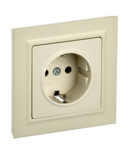 Розетка с з/к РСР14-1-0-БрКр бежевый BRITE (BR-R14-16-K10-F). Розетка с заземлением с защитными шторками в сборе. IEK в Абакане