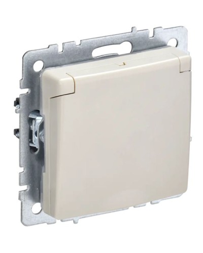 Розетка с з/к РСбш10-3-БрКр бежевый BRITE (BR-R16-16-K10). Розетка с заземлением с защитными шторками и крышкой. IEK в Абакане