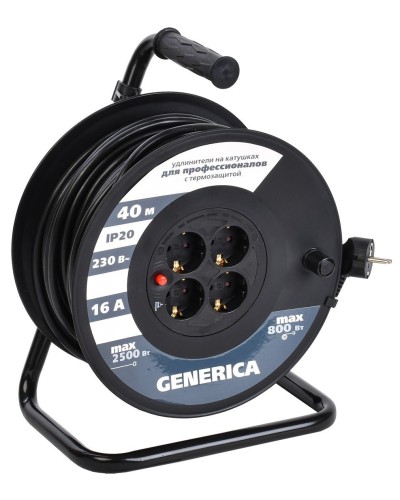 УК40 4 места 2P+PE, 40м GENERICA (WKP20-16-04-40-G). Удлинитель на катушке с термозащитой, 3х1,5кв.мм. IEK в Абакане