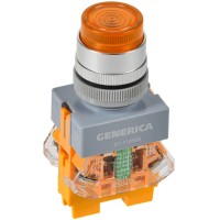 Кнопка D7-11DNZS d=22мм желтая GENERICA (BBT50-11DNZS-3-11-K05-G). Кнопка управления с подсветкой и фиксацией. IEK