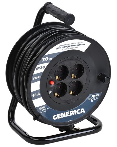 УК30 4 места 2P+PE, 30м GENERICA (WKP20-16-04-30-G). Удлинитель на катушке с термозащитой, 3х1,5кв.мм. IEK в Абакане