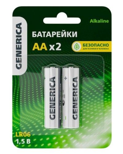 Батарейка Alkaline LR06/AA GENERICA (2 шт) (ABT-LR06-ST-L02-G). Батарейка щелочная. IEK в Абакане