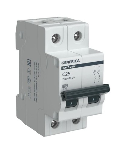 GENERICA ВА47-29М 2P C 25А 4,5кА (MVA21-2-025-C-G). Автоматический выключатель. IEK в Абакане
