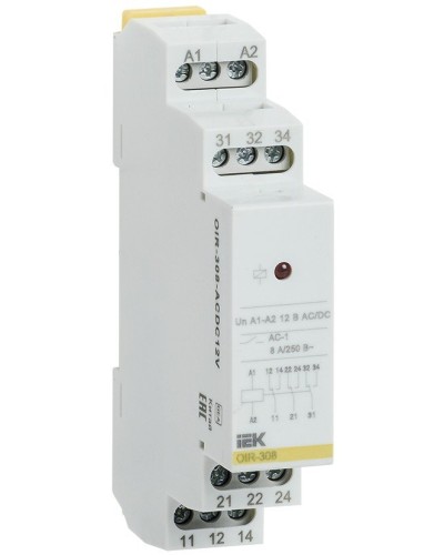Реле промежуточное модульное OIR 3 контакта 8А 12В AC/DC (OIR-308-ACDC12V). Реле промежуточное модульное. IEK в Абакане
