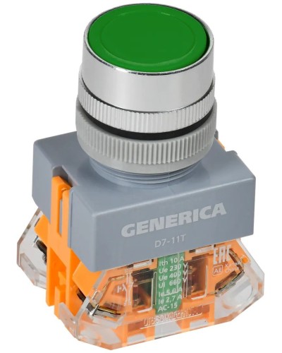 Кнопка D7-11T d=22мм зеленая GENERICA (BBT50-11T-3-21-K06-G). Кнопка управления с фиксацией. IEK в Абакане