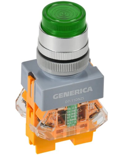 Кнопка D7-11DNZS d=22мм зеленая GENERICA (BBT50-11DNZS-3-11-K06-G). Кнопка управления с подсветкой и фиксацией. IEK в Абакане