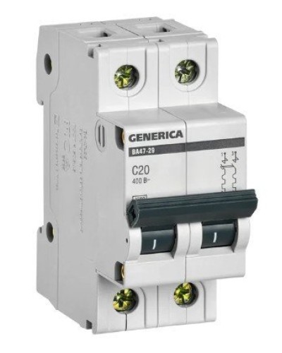 GENERICA ВА47-29 2P C 20А 4,5кА (MVA25-2-020-C). Автоматический выключатель. IEK в Абакане