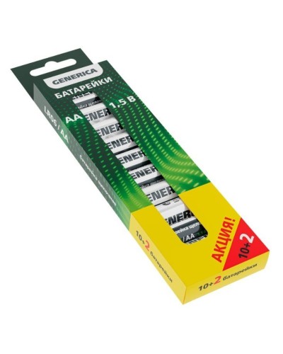 Батарейка Alkaline LR06/AA GENERICA (12 шт) ПРОМО (ABT-LR06-ST-B12-G). Батарейка щелочная. IEK в Абакане