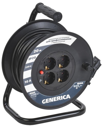 УК20 4 места 2P+PE, 20м GENERICA (WKP10-10-04-20-G). Удлинитель на катушке с термозащитой, 3х1,0кв.мм. IEK в Абакане