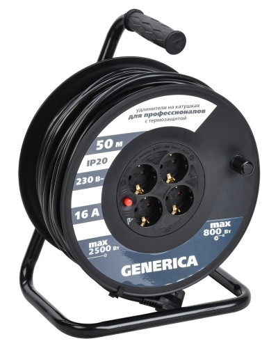 УК50 4 места 2P+PE, 50м GENERICA (WKP20-16-04-50-G). Удлинитель на катушке с термозащитой, 3х1,5кв.мм. IEK в Абакане