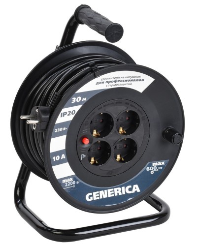УК30 4 места 2P+PE, 30м GENERICA (WKP10-10-04-30-G). Удлинитель на катушке с термозащитой, 3х1,0кв.мм. IEK в Абакане