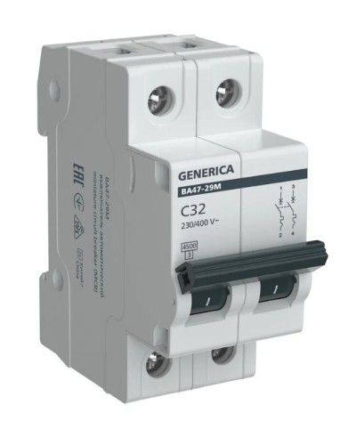 GENERICA ВА47-29М 2P C 32А 4,5кА (MVA21-2-032-C-G). Автоматический выключатель. IEK в Абакане