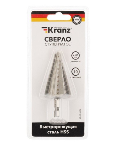 Сверло по металлу ступенчатое 9,0-36,0 мм 110 mm 62 HRC Kranz (KR-12-6604): Сверло по металлу шлифованное в Абакане