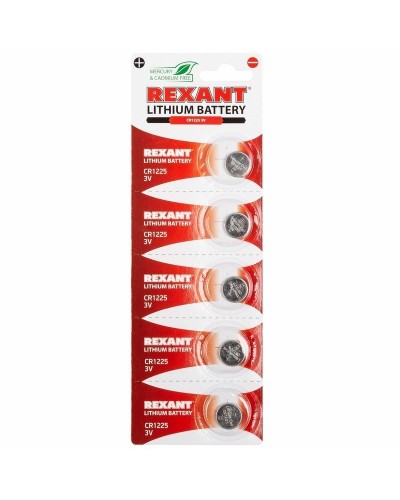Литиевые батарейки CR1225 3 V 48 mAh (30-1103). Элемент питания. Rexant в Абакане