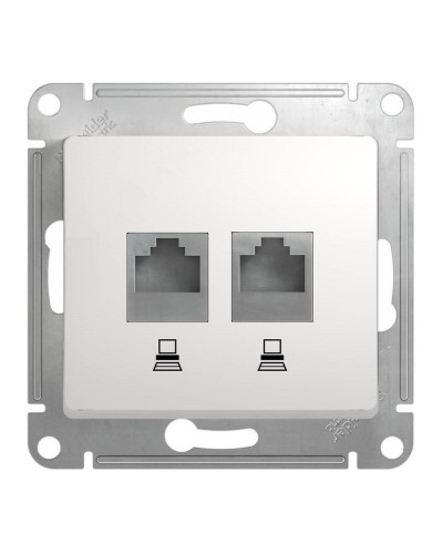 Glossa розетка RJ45+RJ45 2-местная, кат. 5Е, скрытой установки, механизм, белый (GSL000185KK). Розетка компьютерная. Systeme Electric в Абакане