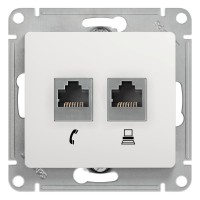Glossa розетка RJ11+RJ45, 2-местная, кат. 5Е, скрытой установки, механизм, белый (GSL000185). Розетка компьютерная + телефонная. Systeme Electric
