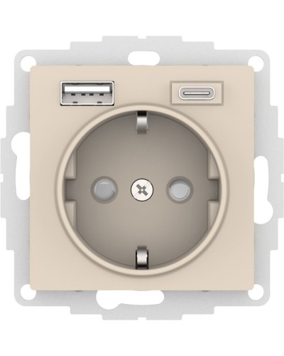 AtlasDesign розетка 1-местная с 2 USB A+C, скрытой установки, механизм, бежевый (ATN000232). Розетка с USB. Systeme Electric в Абакане