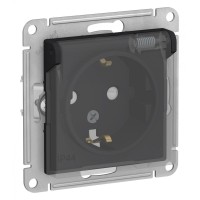 AtlasDesign розетка 1-местная с заземлением со шторками с крышкой, скрытой установки, механизм, карбон (ATN441046). Розетка. Systeme Electric