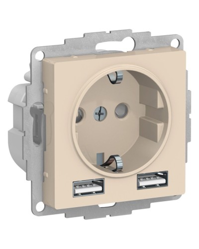 AtlasDesign розетка 1-местная с 2 USB A+A, скрытой установки, механизм, бежевый (ATN000230). Розетка с USB. Systeme Electric в Абакане