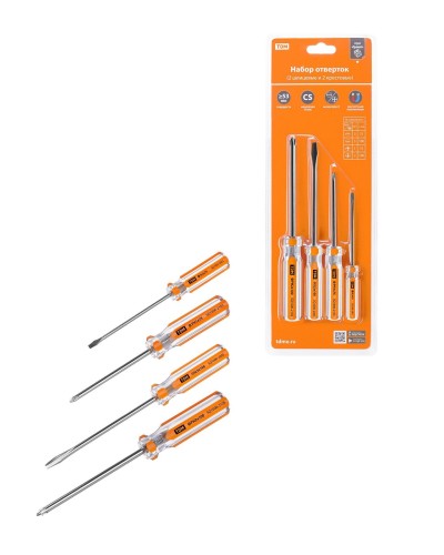 Набор отверток 4шт.: SL3x75, SL5х100, PH1х75, PH2х100, блистер, CS Гранит TDM (SQ1013-0101). Набор отверток. TDM ЕLECTRIC в Абакане