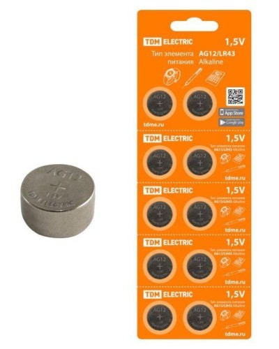 AG12/LR43 Alkaline 1,5V BP-10 TDM (SQ1702-0046). Элемент питания. TDM ЕLECTRIC в Абакане