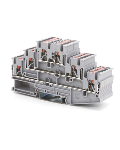 Клемма трехуровневая, зажим push-in, 2.5 кв.мм, синяя (VPR-2.5-3L-BU). Клемма проходная, 6 точки подключения. ДКС в Абакане