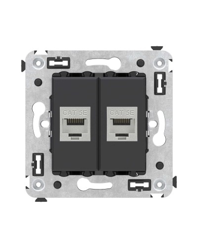 Розетка RJ-45 в стену, кат.6E, Avanti, двойная, черная матовая (4412764). Розетка компьютерная. ДКС в Абакане