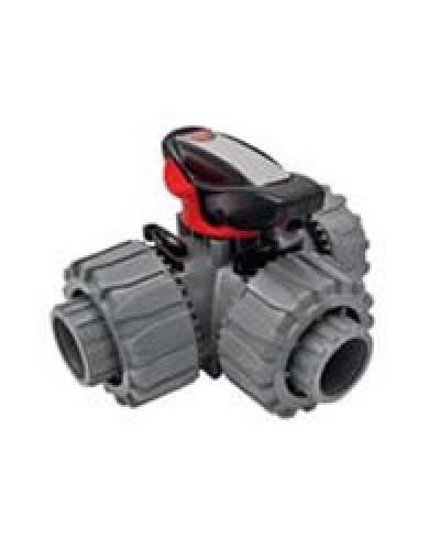 Ecoplast Кран шаровой трехходовой ПВХ D25 (уплотнение TPV, остальное EPDM) с муфтовым окончанием (49448). Кран шаровой, с муфтовым окончанием. Экопласт в Абакане