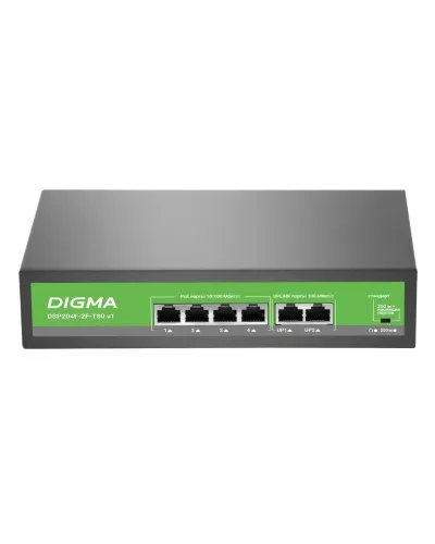 DSP204F-2F-T80 DSP204F-2F-T80 V1 (L2) 6х100Мбит/с 4PoE 4PoE+ 80W. Коммутатор с питанием по PoE. Digma в Абакане