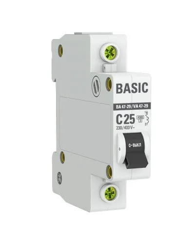 Автоматический выключатель 1P 25А (C) 4,5кА ВА 47-29 Basic (mcb4729-1-25C). Автоматический выключатель. EKF в Абакане