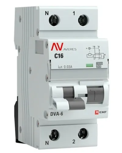 DVA-6 1P+N 16А (C) 30мА (A) 6кА  AVERES (rcbo6-1pn-16C-30-a-av). Автоматический выключатель дифференциального тока. EKF в Абакане