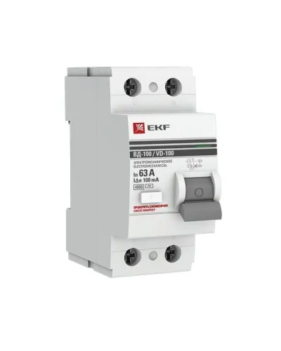 УЗО ВД-100 2P 63А 100мА тип AC эл-мех  PROxima (elcb-2-63-100-em-pro). Выключатель дифференциального тока (УЗО). EKF в Абакане