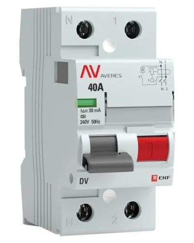 DV 2P 40А/ 30мА (AC)  AVERES (rccb-2-40-30-ac-av). Выключатели дифференциального тока (УЗО). EKF в Абакане