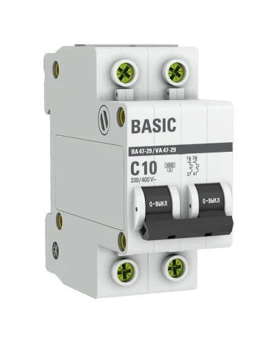 Автоматический выключатель 2P 10А (C) 4,5кА ВА 47-29 Basic (mcb4729-2-10C). Автоматический выключатель. EKF в Абакане