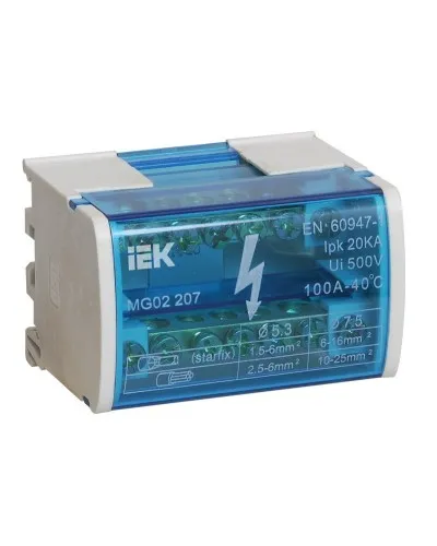 ШНК 2х7 L+PEN (YND10-2-07-100). Шина на DIN-рейку в корпусе (кросс-модуль). IEK в Абакане